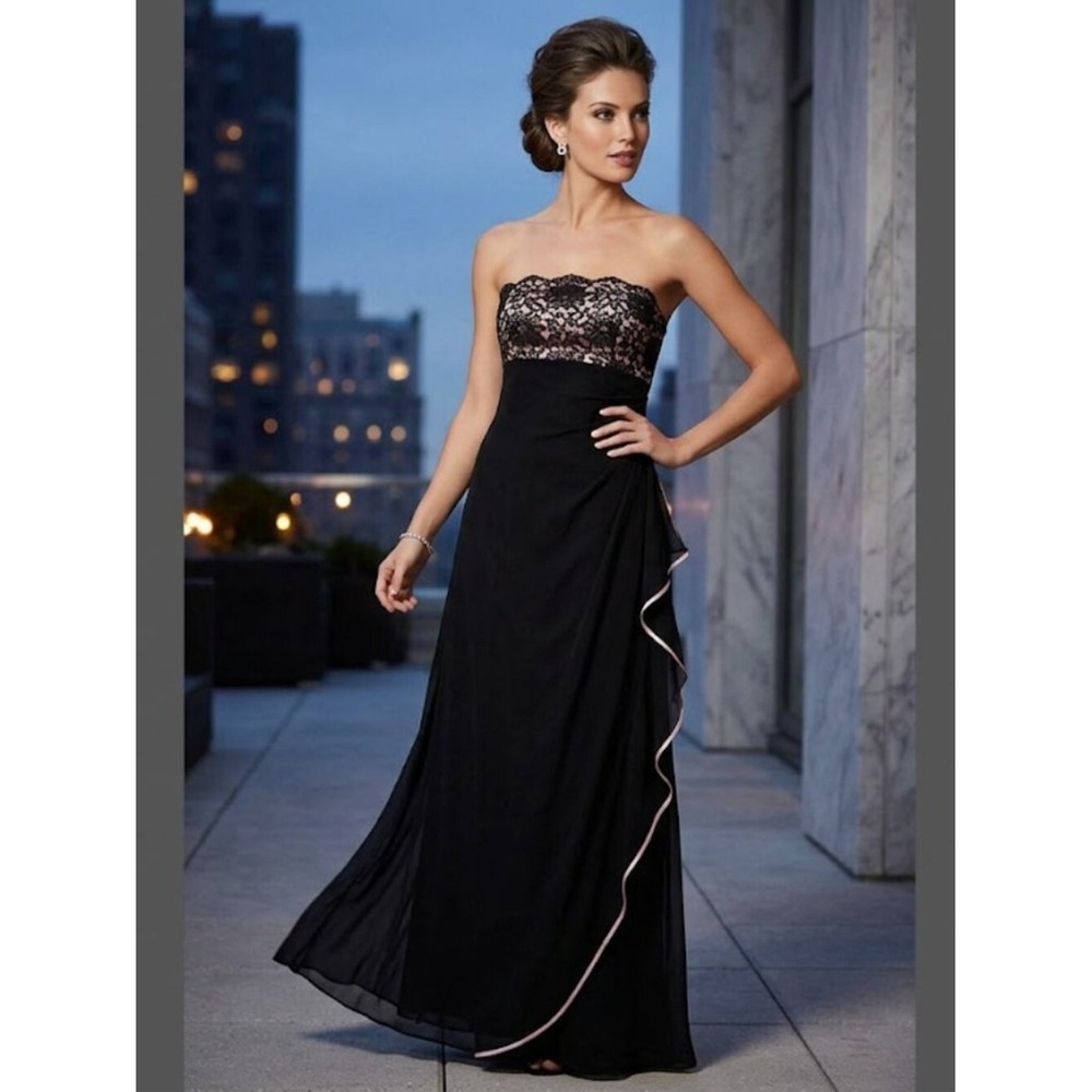 Cache Strapless Pink Lace Mesh Gown Long Dress